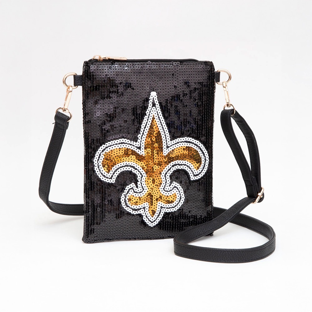 Sequin Crossbody Bag with Fleur-de-Lis Design